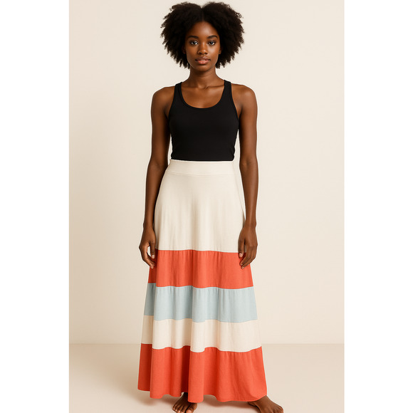 Charlotte Solnicki Womens Maxi Skirt Medium Colorblock Stretch Pull On Modern - Picture 1 of 8